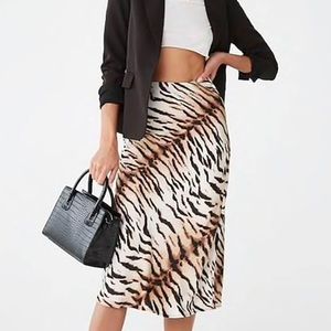 Forever 21 Tiger Midi Satin Skirt